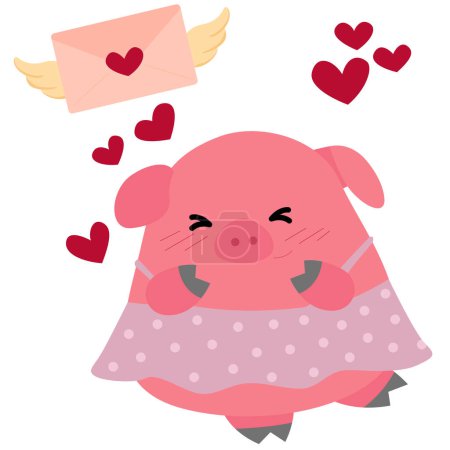 Téléchargez les photos : Pink Pig in Love Valentine Animal Background Decoration Cartoon Illustration Vector Clipart Sticker - en image libre de droit