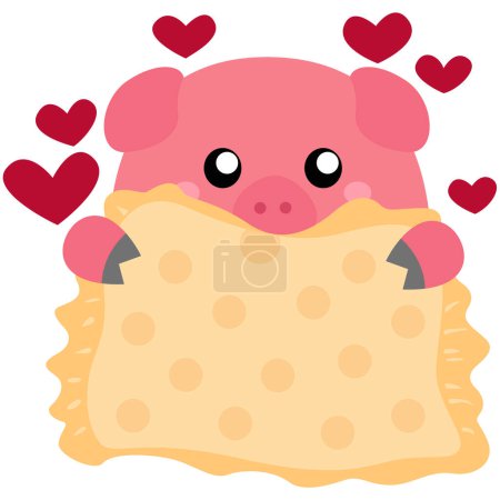 Téléchargez les photos : Pink Pig in Love Valentine Animal Background Decoration Cartoon Illustration Vector Clipart Sticker - en image libre de droit