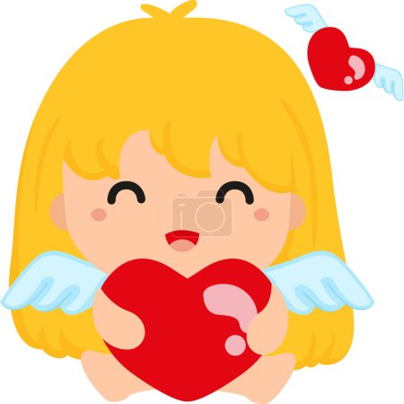 Téléchargez les photos : Cute Angel Cupid Kids Valentine Love Heart Cartoon Illustration Vector Clipart Sticker Background Decoration - en image libre de droit