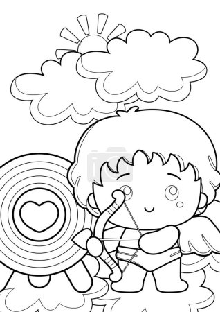 Téléchargez les photos : Cute Cupid Love Kids Valentine Cartoon Coloring Pages Activity for Kids and Adult - en image libre de droit