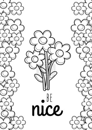 Ilustración de Valentine Act Of Love With Be Nice Flowers Cartoon Coloring Activity for Kids and Adult - Imagen libre de derechos