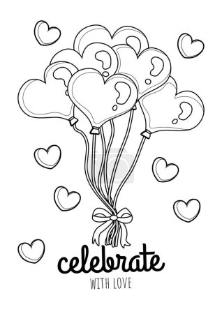 Ilustración de Valentine Act Of Love With Celebrate With Love Heart Balloons Cartoon Coloring Activity for Kids and Adult - Imagen libre de derechos