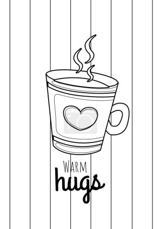 Ilustración de Valentine Act Of Love With Warm Hugs Mug Cartoon Coloring Activity for Kids and Adult - Imagen libre de derechos