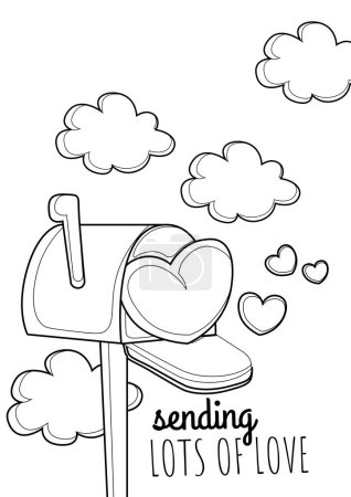 Téléchargez les photos : Valentine Act Of Love With Sending Lots of Love Mail Cartoon Coloring Activity for Kids and Adult - en image libre de droit