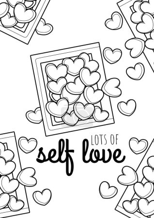 Ilustración de Valentine Act Of Love With Lots of Self Love Heart Frame Cartoon Coloring Activity for Kids and Adult - Imagen libre de derechos