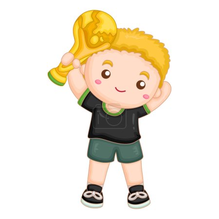 Illustration for Cute Boy Winning Medal Soccer Sport Activity Cartoon Illustration Vector Clipart Sticker Background Decoration - Royalty Free Image