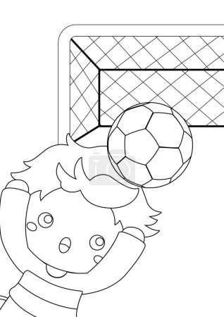 Illustration for Kids Playing Soccer Sport Game Cartoon Coloring Activity for Kids and Adult - Royalty Free Image