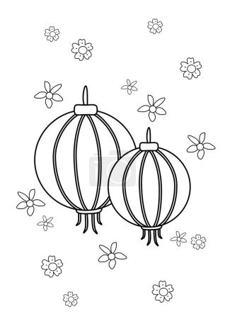 Cute Chinese Lampion Lantern New Year Cartoon Coloring Pages for Kids and Adult