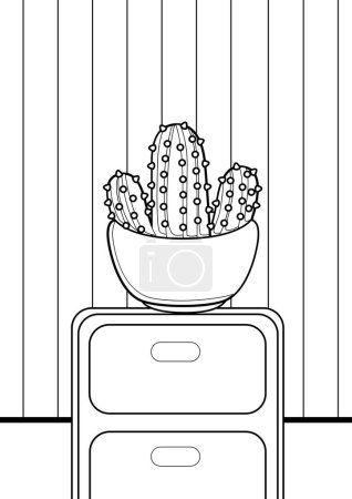 Téléchargez les photos : Mignon Accueil Plante Cactus Décor Feuilles Floral Nature Cartoon Coloriage Activité pour Enfants et Adultes - en image libre de droit