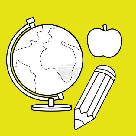 Téléchargez les photos : Papeterie Globe Pencil Learning Kit Bande dessinée d'art Timbre numérique contour - en image libre de droit