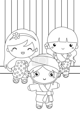 Illustration for Cute Girl Doing Treatment Relaxing Spa Day Massage for Beautiful and Healthy Body Kids Cartoon Coloring Activity for Kids and Adult - Royalty Free Image