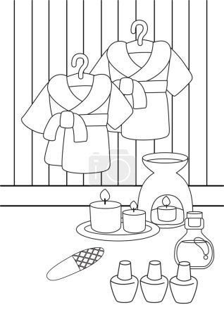 Bathrobe and Relaxing Candle Treatment Spa Accessories Ornament Object Cartoon Coloring Activity for Kids and Adult