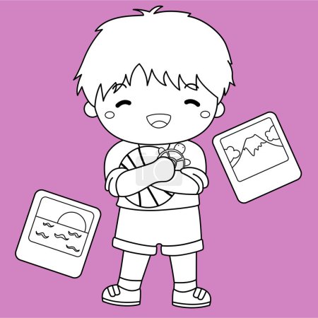 Cute Kids Packing for Trip Vacation Holliday Activity Cartoon Digital Stamp Outline 