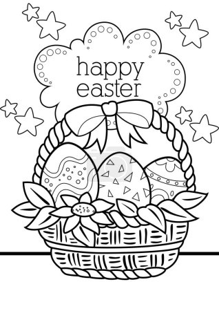 Téléchargez les photos : Joyeux oeufs de Pâques Accessoires de vacances Activité de coloriage de bande dessinée pour enfants et adultes - en image libre de droit