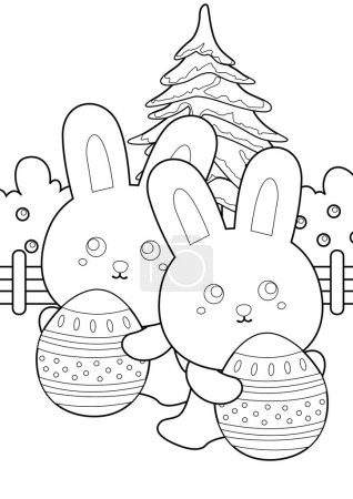 Cute Bunny Rabbit Symbol Happy Easter Egg Holiday Cartoon Coloring Activity for Kids and Adult