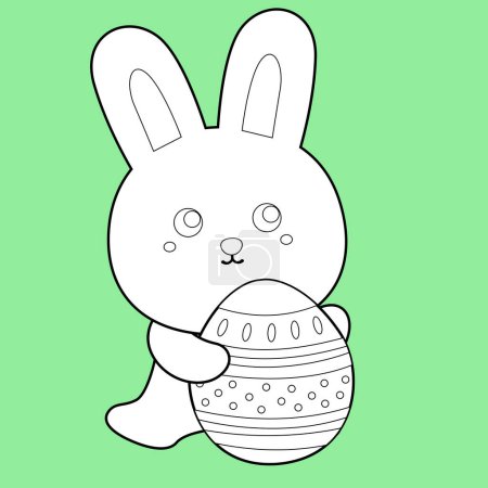 Cute Bunny Rabbit Symbol Happy Easter Egg Holiday Cartoon Digital Stamp Outline