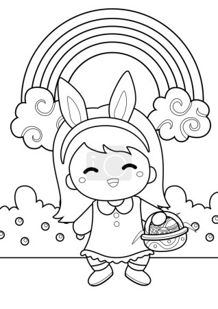 Téléchargez les photos : Célébration mignonne des enfants Bonne activité de coloriage de bande dessinée d'oeuf de Pâques pour enfants et adultes - en image libre de droit