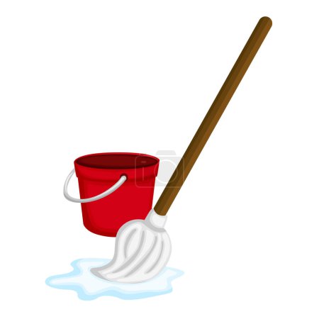 Housework Object Ornament Mopping Activity Cartoon Illustration Vector Clipart Sticker