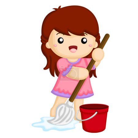 Kids Doing Healthy Lifestyle Housework Activity Cartoon Illustration Vector Clipart Sticker Background