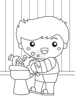 Illustration for Kids Doing Healthy Lifestyle Washing Hand Hygiene Activity Cartoon Coloring Set Pages for Kids and Adult - Royalty Free Image