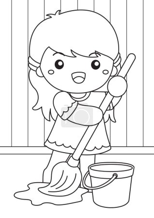 Kids Doing Healthy Lifestyle Housework Activity Cartoon Coloring Set Pages for Kids and Adult