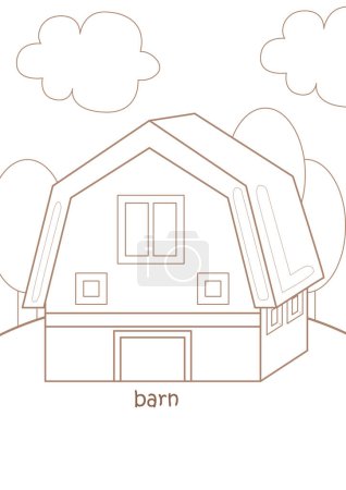 Illustration for Alphabet B For Barn Vocabulary School Lesson Cartoon Coloring Pages Activity for Kids and Adult - Royalty Free Image