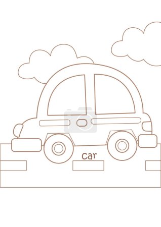 Téléchargez les illustrations : Alphabet C Pour la leçon de vocabulaire automobile Coloriages de dessins animés Activité pour enfants et adultes - en licence libre de droit