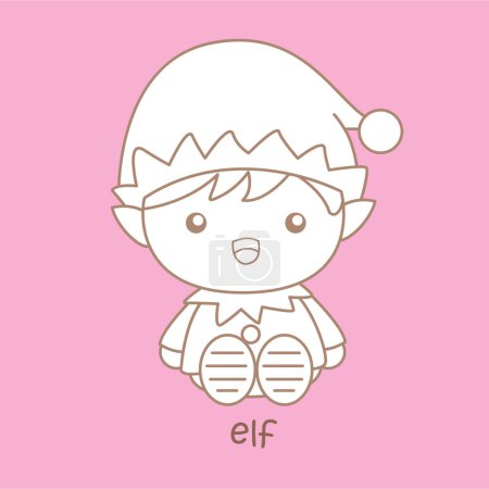 Alphabet E For Elf Vocabulary School Lesson Cartoon Digital Stamp Outline
