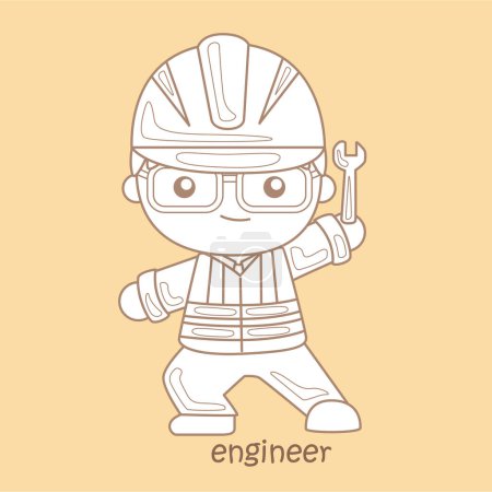 Illustration for Alphabet E For Engineer Vocabulary School Lesson Cartoon Digital Stamp Outline - Royalty Free Image