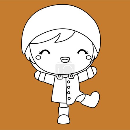 Téléchargez les photos : Happy and Cute Kids Filles dessin animé numérique Timbre contour - en image libre de droit