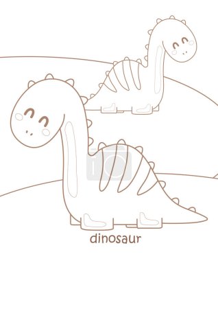 Ilustración de Alfabeto D para la actividad de las páginas para colorear de dibujos animados de la lección de vocabulario de dinosaurios para niños y adultos - Imagen libre de derechos