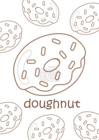 Alfabeto D para Donut Vocabulario Lección de Escuela Dibujos Animados Páginas para Colorear Actividad para Niños y Adultos