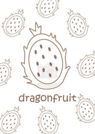 Alfabeto D para la actividad de las páginas para colorear de dibujos animados de la lección de vocabulario de las frutas de dragón para niños y adultos