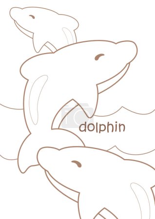 Alfabeto D para Dolphin Vocabulario Lección de Escuela Dibujos Animados Páginas para Colorear Actividad para Niños y Adultos