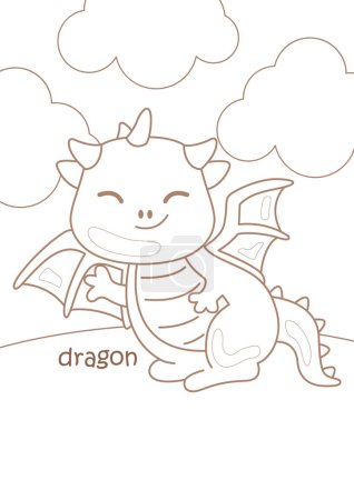 Alfabeto D para Dragon Vocabulario Lección de Escuela Dibujos Animados Páginas para Colorear Actividad para Niños y Adultos