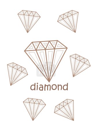 Alfabeto D para la escuela de vocabulario de diamantes Lección de dibujos animados Páginas para colorear Actividad para niños y adultos