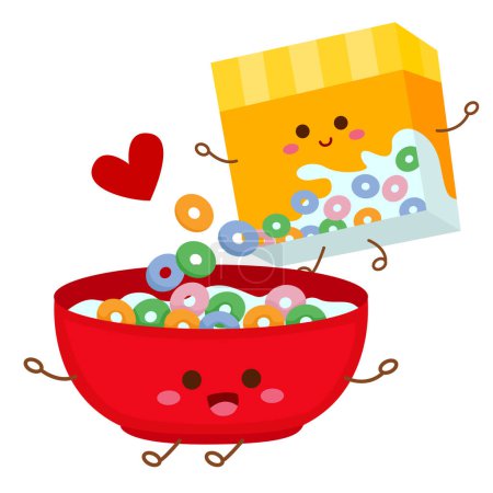 Cereal in Bowl Colorful Cute Morning Breakfast Drink and Snack Food Cartoon Illustration vector Clipart Sticker Background Decoration