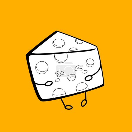 Klassischer Käse Niedliches Frühstück Lebensmittel Cartoon Digital Stamp Outline Schwarz-Weiß
