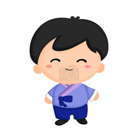Illustration for Cute Kids Boy Wearing Traditional Hanbok Korean Fashion Cartoon Illustration Vector Clipart Sticker Background Decoration - Royalty Free Image
