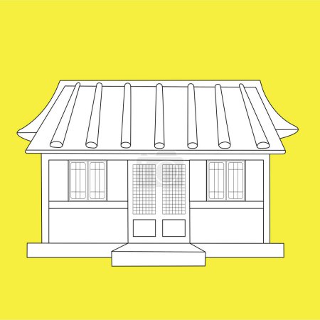 Traditional Hanok House Building Classic Cartoon Digital Stamp Outline