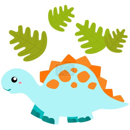 Blue Dinosaur Ancient Animal and Kids Cartoon Illustration Vector Clipart Sticker Decoration Background Art