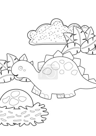 Ilustración de Linda y divertida actividad para colorear de dibujos animados de animales salvajes de dinosaurios antiguos para niños y adultos - Imagen libre de derechos