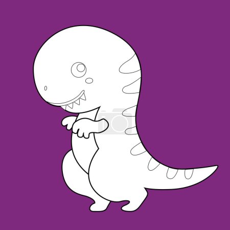Ilustración de Lindo y Divertido Animal Dinosaurio Dibujos Animados Digital Sello Esquema Blanco y Negro - Imagen libre de derechos