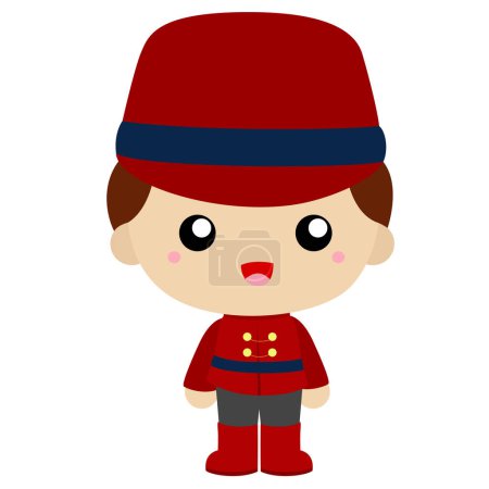 Cute Soldier Boy with Red Uniform Cartoon Illustration Vector Clipart Sticker Decoration Background