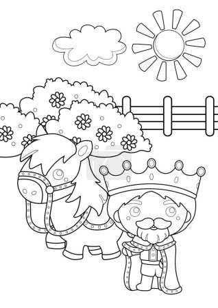 Netter König und Pferd aus den klassischen Bettgeschichten Humpty Dumpty Egg Cartoon Coloring Aktivität für Kinder und Erwachsene