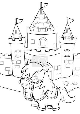 Niedliche Burg und Pferd aus klassischen Bettgeschichten Humpty Dumpty Egg Cartoon Coloring Aktivität für Kinder und Erwachsene