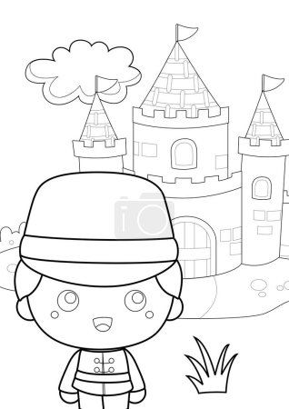 Netter Soldatenjunge und Schloss aus klassischen Bettgeschichten Humpty Dumpty Egg Cartoon Coloring Aktivität für Kinder und Erwachsene
