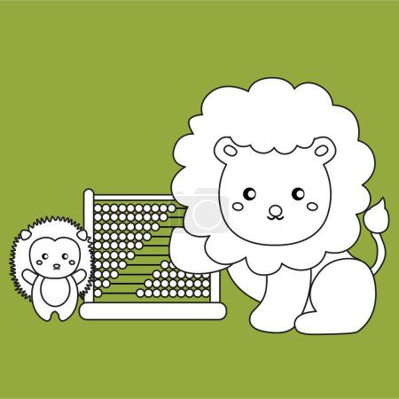 Cute Mathematics and Animal Cartoon Digital Stamp Outline