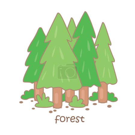 Alphabet F For Forest Tree Vocabulary School Lesson Cartoon Illustration Vector Clipart Sticker Decoration Background