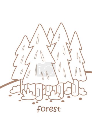 Alfabeto F para la actividad para colorear de dibujos animados de lecciones de vocabulario forestal para niños y adultos